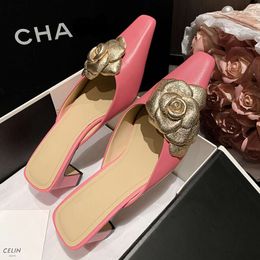 Flower Designer Fashions Slingback Female Heeled Sandals Flowers Pointed Toe Pumps Women Muller Slippers
