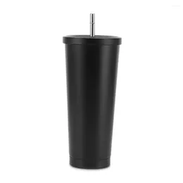 Water Bottles Coffee Cup With Straw Stainless Steel Dual Vacuum Layers Mug 500ml Heat Insulated Anti-leak Purple