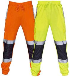 Fashion Men Road Work High Visibility Overalls Casual Pocket Work Casual Trouser Pants Autumn Reflective Trousers H12231471625