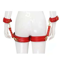 Sexy Adjustable Leg Harness Belts With PU Leather Handcuffs Couple Erotic BDSM Bondage Restraints Lovers Flirting Sex Toys Sexi Catsuit Costumes