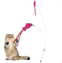 1pc Pet Cat Toy Stick Toys Fish Design Teaser Training Wand Stick Plastic Floss Toy For Cats Kitten Pets Cat Products2332896