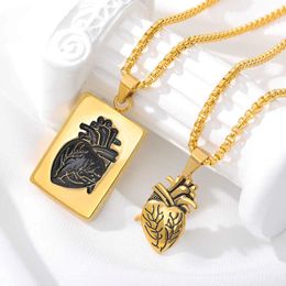 Pendant Necklaces Punk Rock Anatomical Heart Necklace Set Gothic Jewellery Stainless Steel Titanium Detachable Rectangle Pendant Necklace 303p