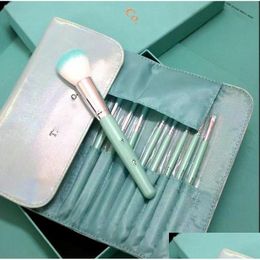 Other Festive Party Supplies Designer Blue Makeup Brush Letter Logo Tool 12 Pcs With Storage Bag Gift Box Girl Valentines Day Birthday Ot4R7