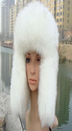 WholeFake fur fox fur hat Ushanka Russian Cossack hat leather bomber whole fox fur earmuffs thick warm winter9606974