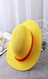 Wide Brim Hats 31cm Anime Cosplay Luffy Straw Hat Japanese Cartoon Props Cap Yellow Neck String Sunscreen One Piece6172266