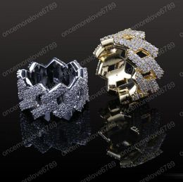 Yellow White Gold Colour Ice Out Hiphop Ring for Men Bling Cubic Zirconia Men039s Hip Hop Jewellery Gold Silver Plated Cluster Rin4406070