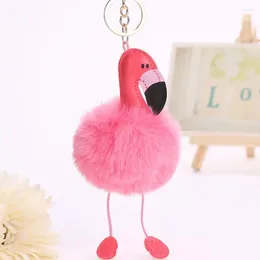 Party Favour Cute Women Fluffy Pompom Pink Flamingo Keychain On The Bags Fur Ball Pompon Anime Key Chain Car Bag Trinket Llaveros Gift