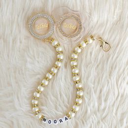 MIYOCAR personalized name transparent pearl bling pacifier and pacifier clip BPA free dummy bling unique gift baby shower 240510