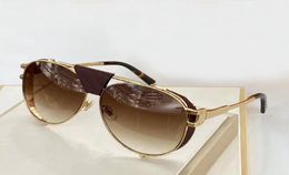 Men Pilot Sunglasses Gold Brown Gradient Lens 0981 with LEATHER Glasses Sun Fashion Sunglasses Shades Eye wear New with box8309454