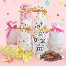 Gift Wrap 60PCS Treat Bags PEVA Plastic Candy Cookies Drawstring Gold Dot For Birthday Party Wedding Favor