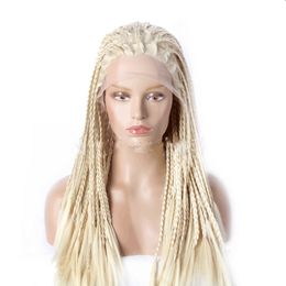 Synthetic Large Box Braided Wigs Jumbo Tribal Braids Faux Locs Cornrows Wig Jumbo Knotless Full Lace Front Wigs for Women