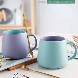 Mugs Nordic Style Drinkware Couple Ceramic Novelty Mixing Coffee Milk Cup Funny Water Bottle With Spoon Macaron Colour