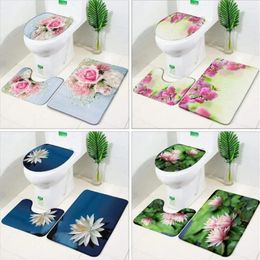 Bath Mats Floral Mat Set Red Fresh Flower Field Garden Plant Living Room Bedroom Non-Slip Doormat Toilet Cover Carpet Bathroom Decor