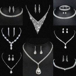 Valuable Lab Diamond Jewellery set Sterling Silver Wedding Necklace Earrings For Women Bridal Engagement Jewellery Gift q7Lo#