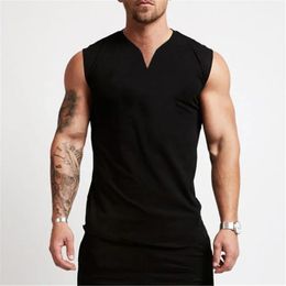 Gym Clothing V Neck Cotton Bodybuilding Tank Top Mens Workout Sleeveless Shirt Fitness Sportswear Running Vests Muscle Singlets 240429