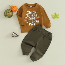 Clothing Sets Toddler Boy Thanksgiving Clothes Letter Pie Print Long Sleeve Pullover Elastic Waist Pants 2Pcs Warm Outfit
