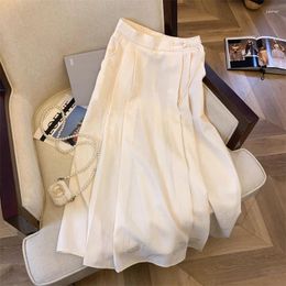 Skirts Women's Apricot A-line Skirt Vintage Y2k Long Pleated Harajuku Korean Elegant Aesthetic 2000s Clothes Summer 2024