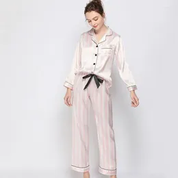 Home Clothing Thin Silk Pajamas Cute Women's Long Sleeved Pants Two Piece Comfortable Casual Set For Women