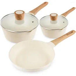 Cookware Sets 3 Qt Granite Saucepan With Lid And 9.5" Non Stick Frying Pan Induction Pans For Cooking Set Pasta Pot Gifts