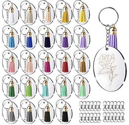 100Pcs Acrylic Keychain Blanks with Circle Clear Keychain Hooks Leather Tassel Pendant Keychains for DIY and Crafts4521583