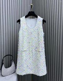 Casual Dresses 2024 Spring/Summer Light Spun Knitted Sundress Multi-colored Yarn Decorative Slimming Mini Dress