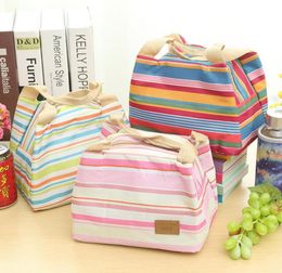 portable canvas stripe picnic lunch drink thermal insulated cooler tote bag carry case zipper lunch box bag 6 colors5898212