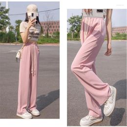 Women's Pants Korean Drawstring Wide Leg Women High Elastic Waisted Ice Silk Summer Thin Casual Streetwear Trousers Mujer