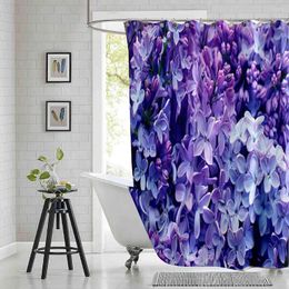 Shower Curtains Blue Spring Floral Curtain Purple Lilac Lush White Printed Polyester Fabric Waterproof Bathroom With Hooks