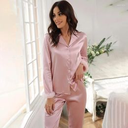 Home Clothing Spring Sleepwear Women's Long-Sleeved Trousers Multi-Color Satin Pajamas Set Autumn Female Feather Plush Thin Homewear Suit