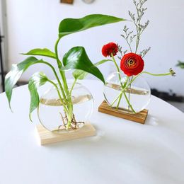 Vases Hydroponic Plants Vase Creative Nordic Wood Art Cultivation Green Ornaments Glass Living Room Home Decorate Office Desktop