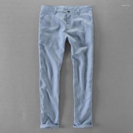 Men's Pants Pure Linen Brand Men Long Solid Trousers Mens Casual Fashion Business Clothing Pantalon 40 Size