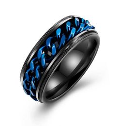 Punk 8mm Spinner Chain Men Rotatable Ring Black Blue Stainless Steel Rotatable Cool Jewelry Party Gift Anel Alliance6367794
