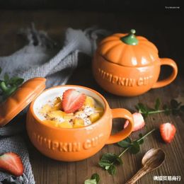 Mugs Pumpkin Cute Cup Personality Trend Student Water Cups Household Ceramic With Lid Spoon Breakfast Oat Mug Set Coffee Milk