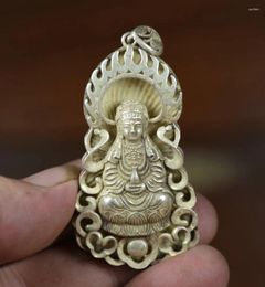 Decorative Figurines 6CM Rare Old China Miao Silver Feng Shui Guanyin Goddess Pendant Amulet Necklace