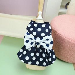 Dog Apparel Pet Cat Vest Style Skirt Polka Dot Dress With Bowknot Decor Traction Ring For Dogs Cats Breathable Summer Wear