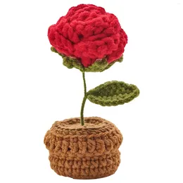 Decorative Flowers Completed Crochet Flower Potted Home Decor Durable With Dome Elegant Table Centerpiece Artificial Stored For A Long Time