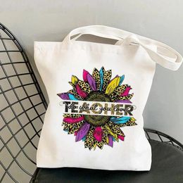 Shopping Bags Printed Pattern Teacher Tote Bag Women Foldable Girl Shoulder Lady Gift Eco Friendly Products Canvas