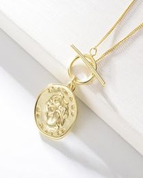 High Quality Solid S925 Sterling Silver Coin Portrait Necklace Antique 14k Gold Plated Relief Pendant For Gift1538782