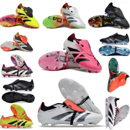 Designer Football Boot Mens Gift Bag Boots Accuracy+ Elite Tongue FG BOOTS Metal Spikes Football Cleats Men LACELESS Soft Leather Pink Soccer Eur36-46