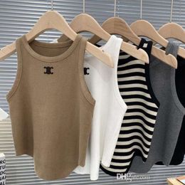 Designer Womens Tank Tops T Shirts Luxury Summer Women Tees Crop Top Embroidery Sexy Off Shoulder Black Casual Sleeveless Backless Stripe Colour Vest