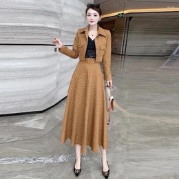 Work Dresses Women's Autumn Winter Short Heavy Industry Embossed Craft Jacket High Waist Fluffy Skirt Professional Sets/Two Pieces Suit