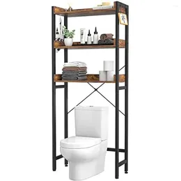 Storage Boxes Bathroom 3-Tier Shelf Over Toilet With 4 Hooks Industrial Rustic Space Saver Rack Sturdy Freestanding Organizer Towels