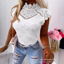 Women's T Shirts 2024 Spring Summer Clothing Solid Colour Rib Fabric Button Short-Sleeved Top