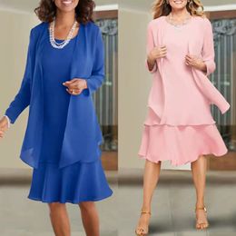 Elegante kurze Chiffon königliche blaue Mutter der Braut/Bräutigam -Kleider mit Jacke Scheide Scheide Schaufel Tee Länge Godmutter Kleider formelles Partykleid für Frauen