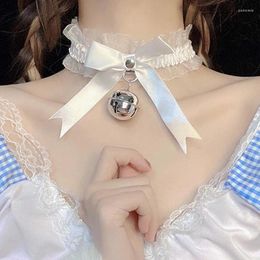 Party Supplies Cute White Bow Lace Small Bell Necklace Choker Collarbone Chain Neck Jewellery Sweet Girl Neckband Cos Maid Collar Sex