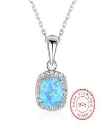 High Quality Real 925 sterling silver Pendant Charm Square necklace lady girls love gift Blue Fire Opal jewellry9745909