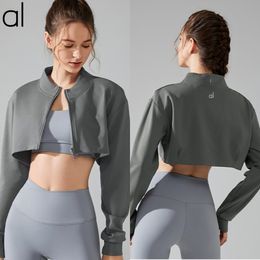 AL0YOGA-239 Women Yoga shirt T-Shirts Women's Half-cut Hoodie Running Top Quick Drying Long Sleeve Blazer Sport-Cycling Short Coat