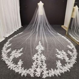 Bridal Veils Luxury 4 Metres Long Lace Wedding Veil With Comb White Ivory High Quality Bride Headpieces Accessories 2022 3129