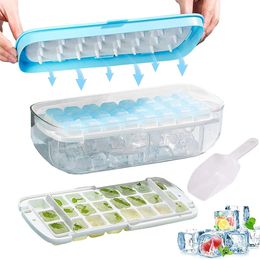 Pressure machine type ice cube making machine silicone ice tray making mold creative storage box with lid square cube container bar and kitchen small tools 240510