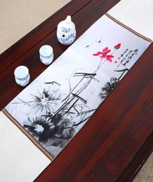 Lengthen Classic Lotus Table Runner Luxury Table Mats High Quality Chinese style Silk Brocade Dining Room Table Cloth Placemat 2301466359